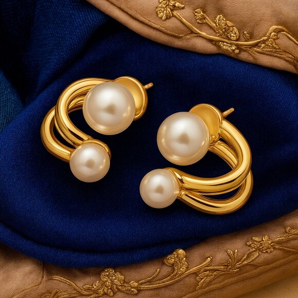 🆕️ 2-in-1 Dainty Gold Faux Pearl Earrings | Versatile Stud & Hugger Style 🌟 - Picture 12 of 12